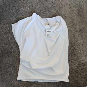 NWT Zara White Draped V-Neck Short Sleeve Top Size M